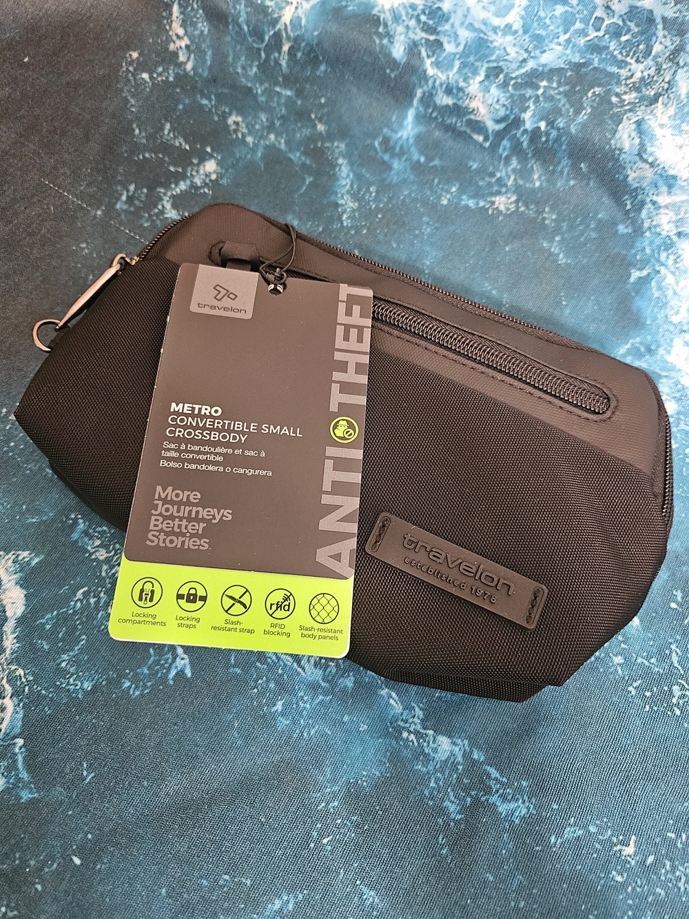 Travelon Black Anti-Theft Convertible Small Crossbody Belt Bag Safety